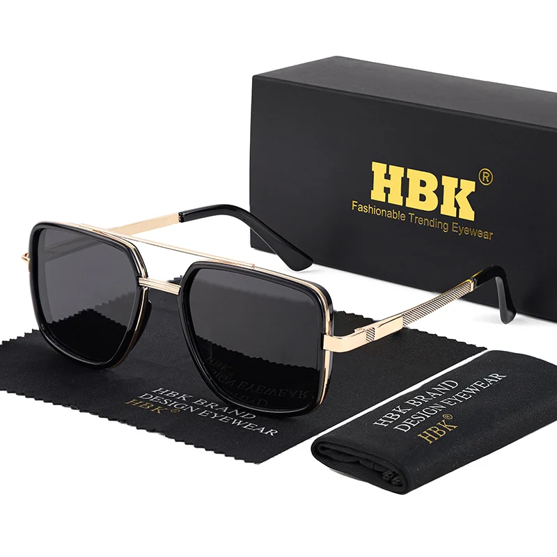 

HBK Polarized TR Frame Sunglasses for Women Square Metal Men's Glasses for Business Outdoor Travel Lunette De Soleil