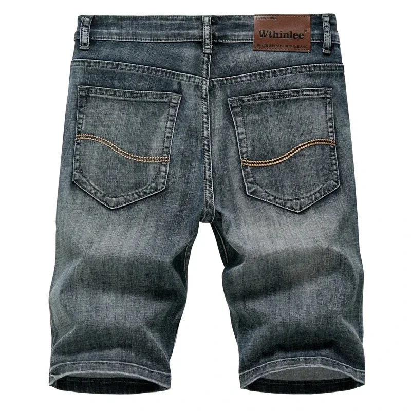 Męskie szorty jeansowe na lato 2026, elastyczne spodnie dżinsowe, ciemnoniebieskie, modne, slim fit, proste, krótkie dżinsy męskie, hombre. — zdjęcie 7