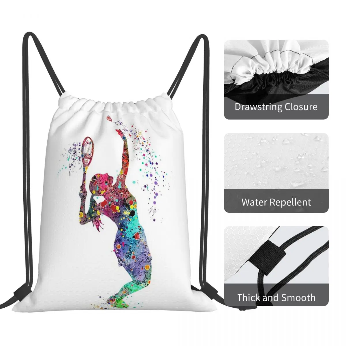 Aquarela Art Print Mochilas para Meninas, Sacos De Cordão Portátil, Drawstring Bundle Pocket, Saco De Livro De Esportes, Saco De Tênis, Presentes