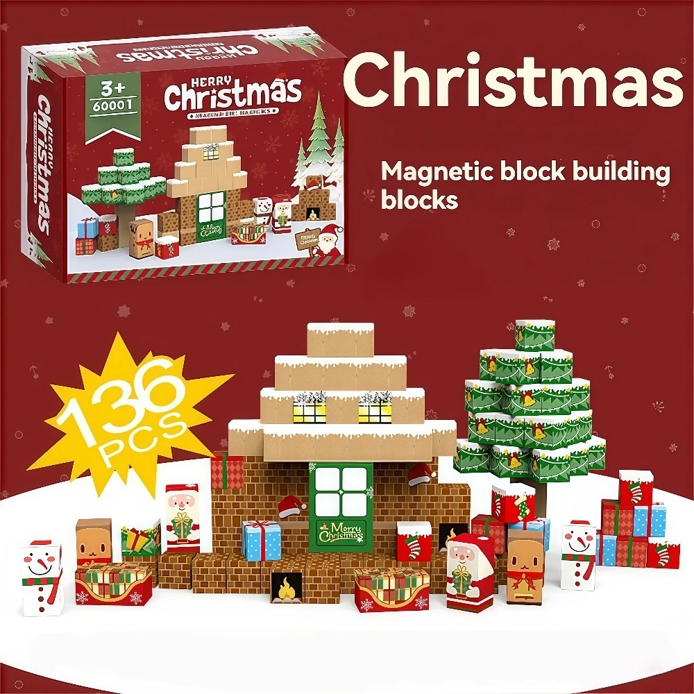 مجموعة مكعبات بناء مغناطيسية لعيد الميلاد سانتا كلوز نماذج مشهد العطلة لتقوم بها بنفسك تجميع الطوب ألعاب جذعية إبداعية هدية للأطفال