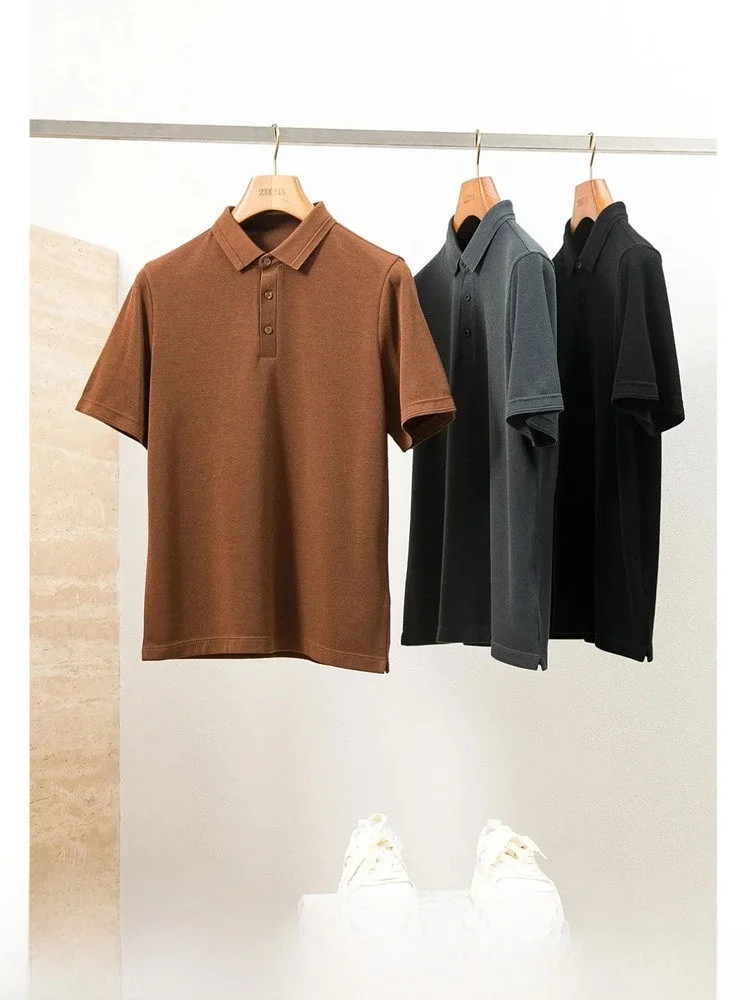 

Ele Italian Sle Men's ort Sve irt Wool Silk Blend Autumn Winter Lycell Fiber Casual Wear Comfortable Breath...