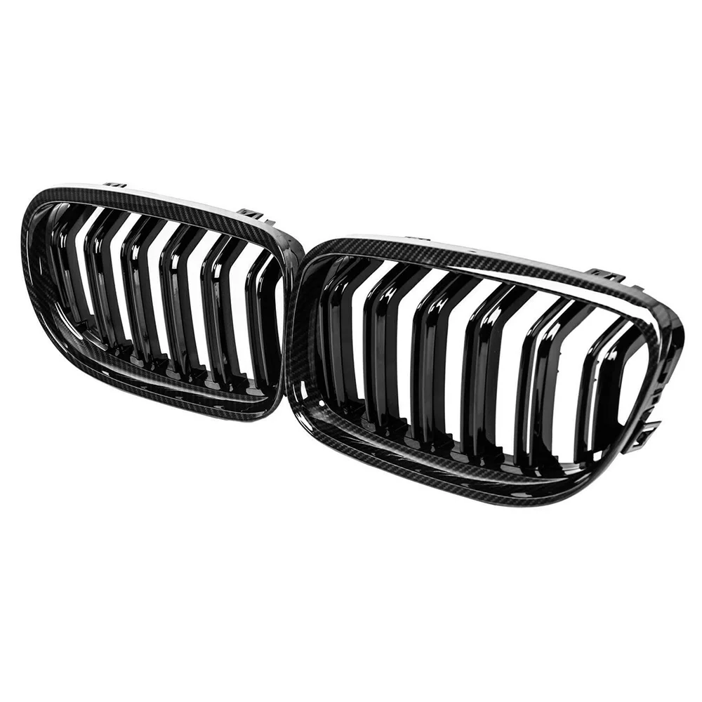 

Car Carbon Fiber Glossy Black Double Slat Front Kidney Grille Grill for-BMW E90 E91 LCI 3 Series 2009-2011