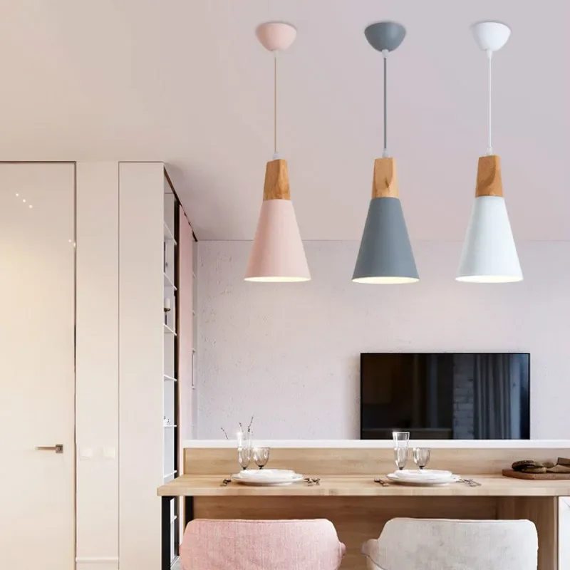 Nordic Modern LED Wood Pendant light Cafe Restaurant Bedroom Kitchen Colorful Home Decoration aluminium product Lamp Fixtures