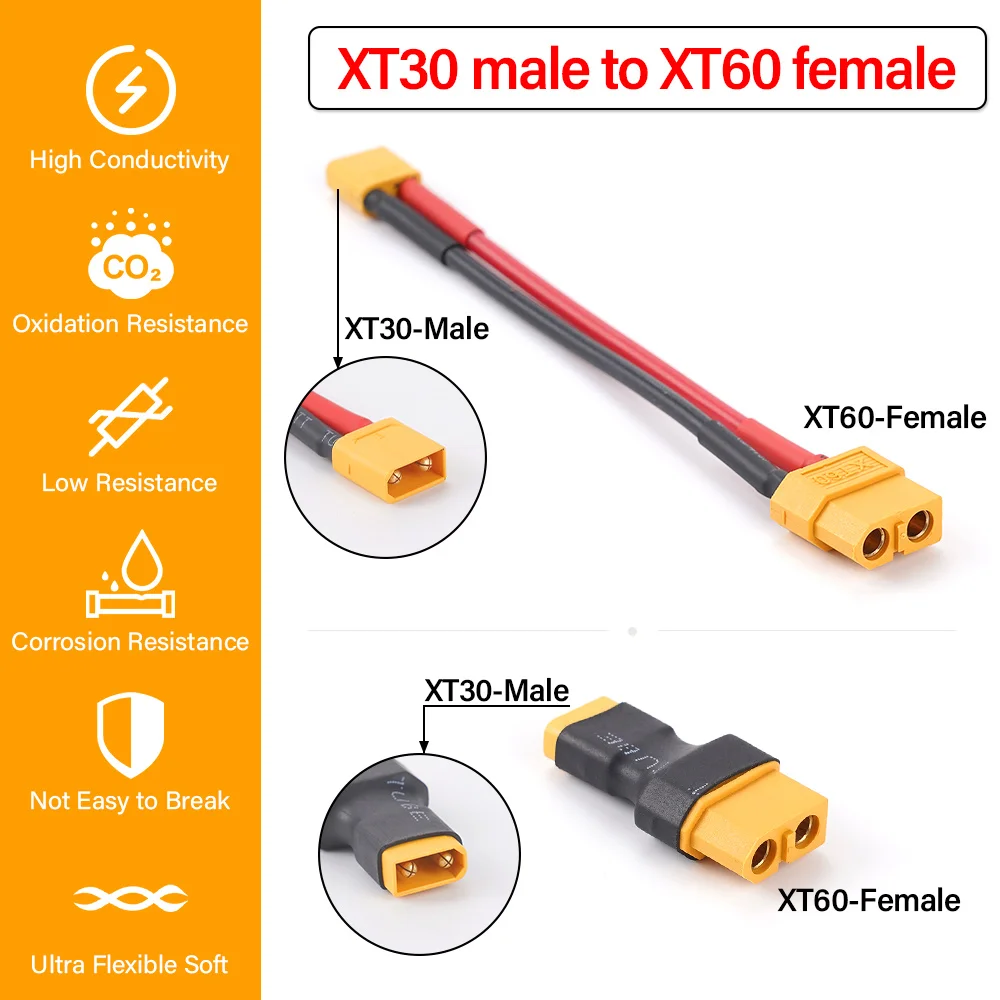 XT30 to XT60 Plug Male/Female Connector Adapter with 10CM 16AWG Silicone Wire Cable For RC Lipo Battery FPV Drone Car Boat Parts