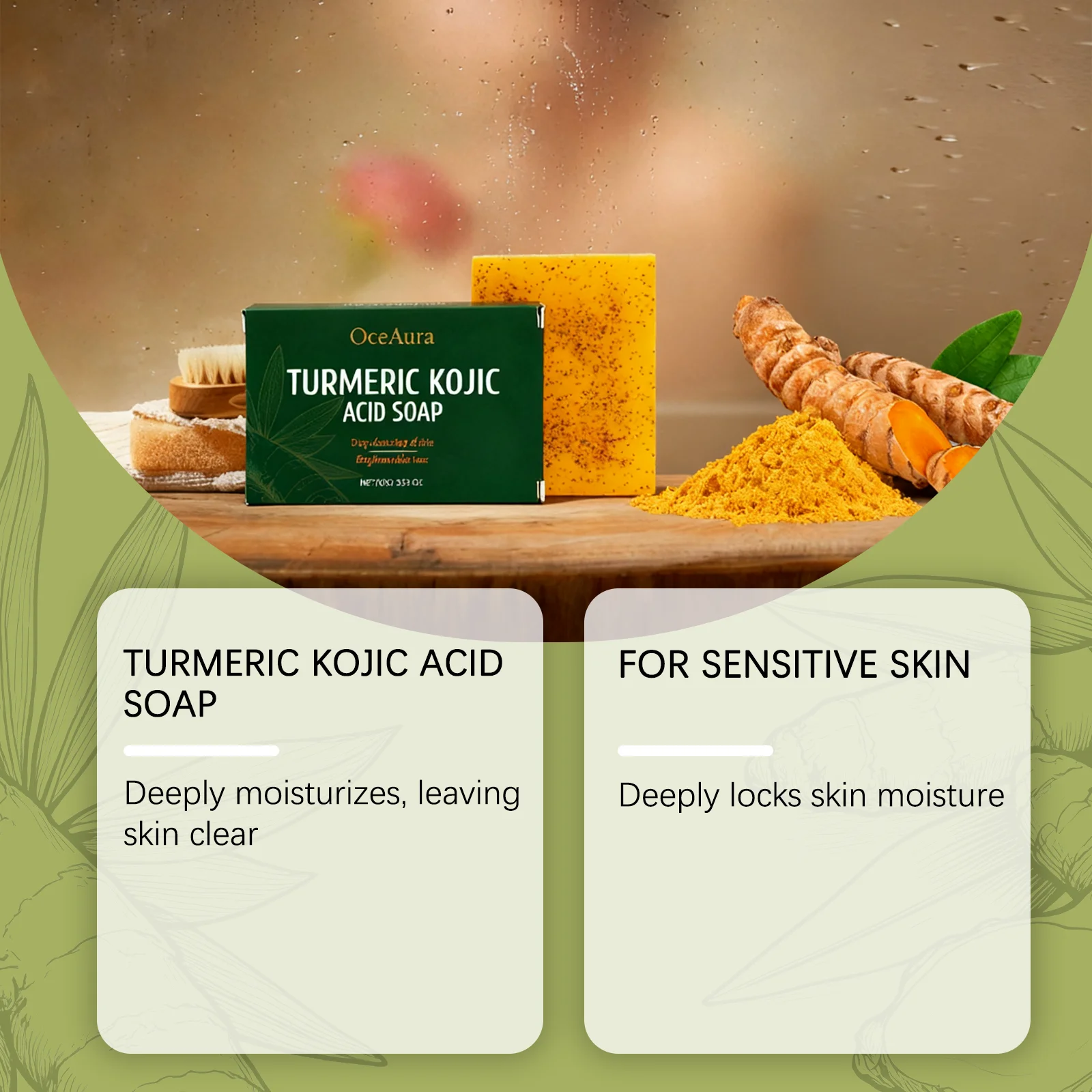 Jabón de ácido kójico de cúrcuma, exfoliante de poros, limpieza, brillo, hidratante, tratamiento del acné, aclaramiento suave, jabón hecho a mano