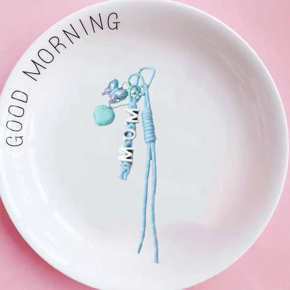 

Woven Rope Butterfly Pendant Color Blocking Heart Braided Rope Car Keyrings Anti-Lost Korean Style English Letter Keychain