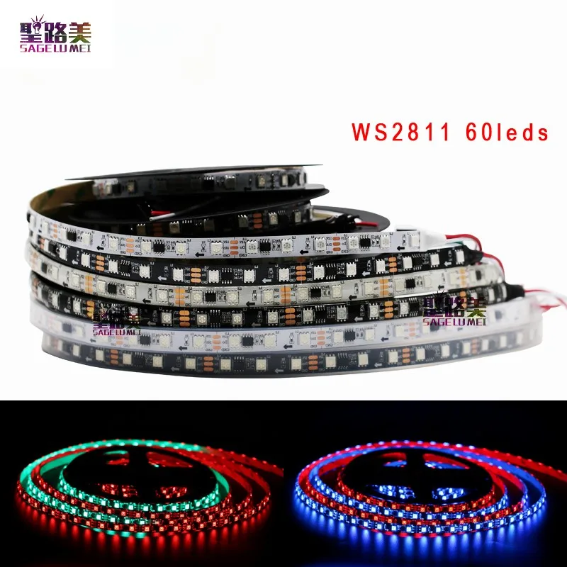 Imagem -02 - Smd Rgb Endereçável Tira Conduzida Pixels Luz 30 48 60 72 60leds m Ip30 Ip65 Ip67 à Prova d Água 150 m 240 300 360leds Dc12v 2811 ic 5050