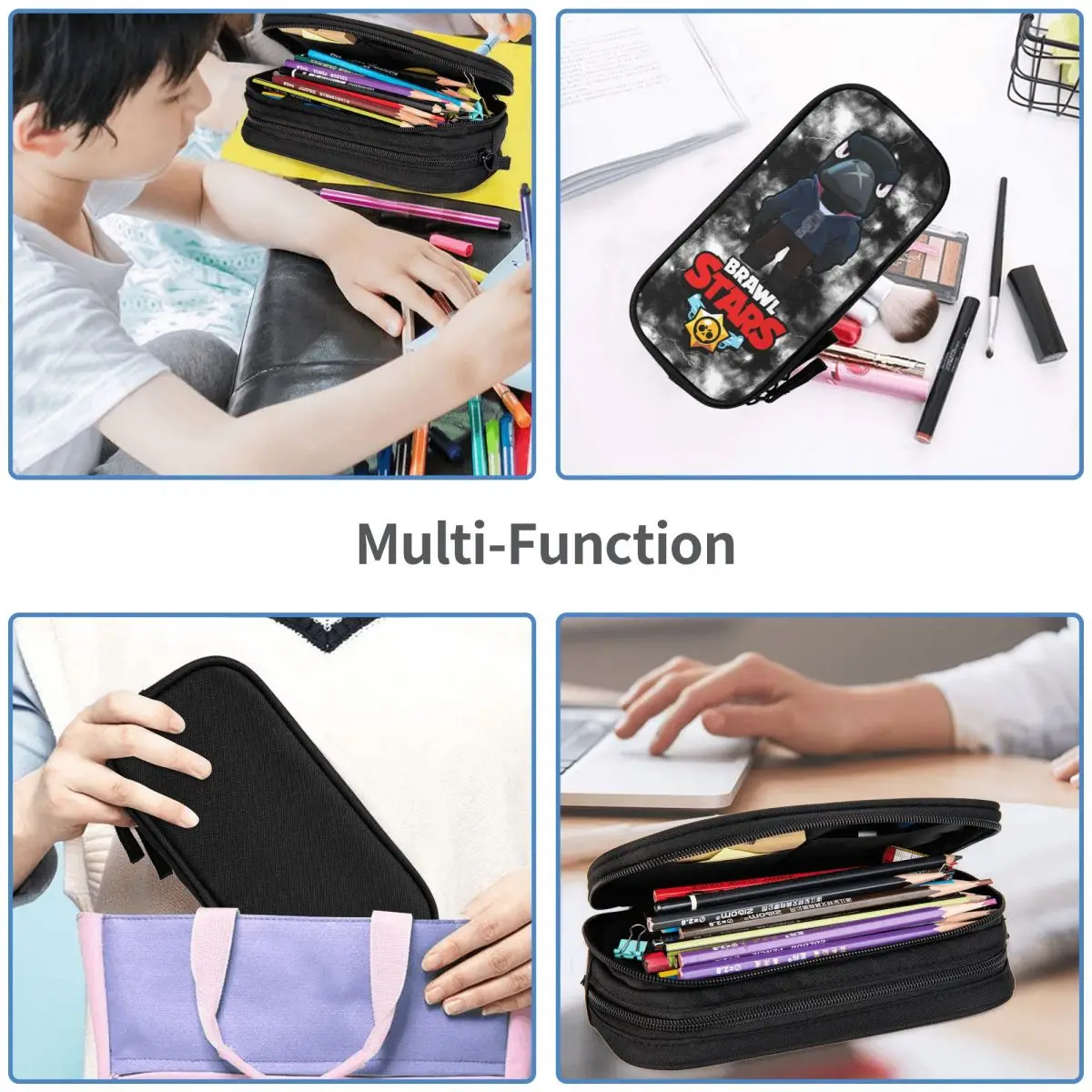 Large-capacity Pencil Pouch B-Brawls S-Stared Game Crow Merch Double Layer Pencilcase Girl Makeup Bags Gift