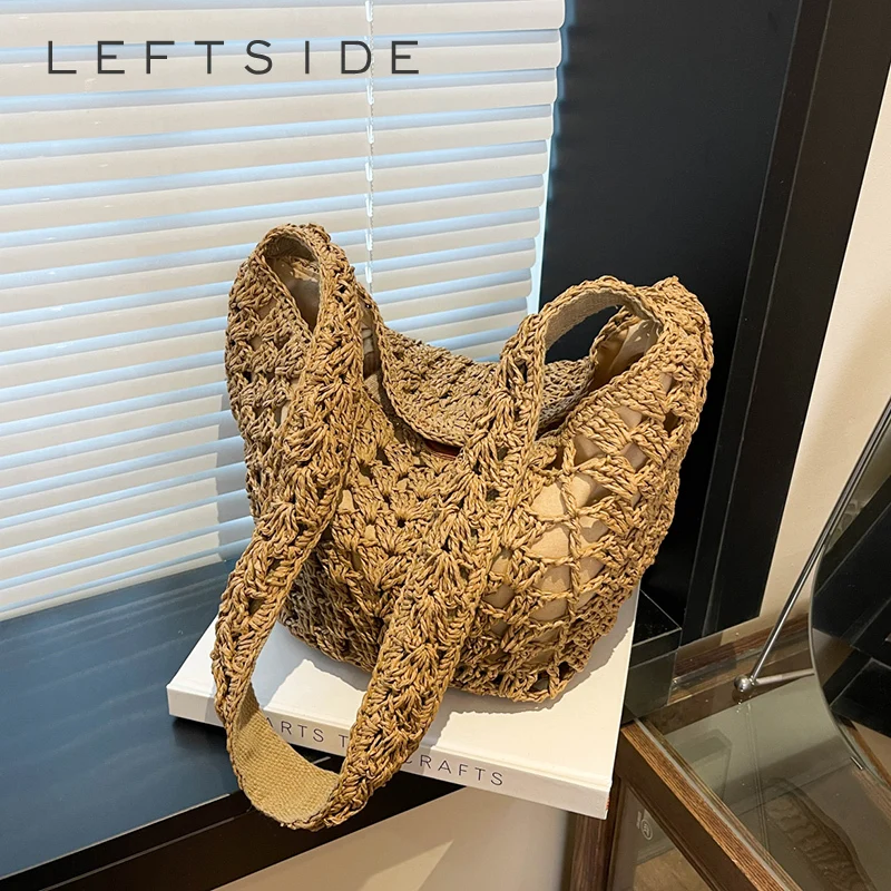 

Женская маленькая сумка-тоут LEFTSIDE с ажурной вязкой, в стиле ретро, для отпуска, пляжа, на каждый день, через плечо, 2026, сумки