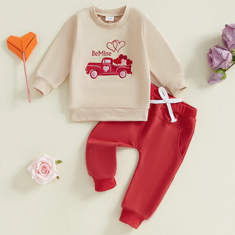 Toddler Set Newborn Baby Boys Clothes Letters Car Embroidery Print Long Sleeve Pullover Tops Pants Clothes 2PCS Outfits Set