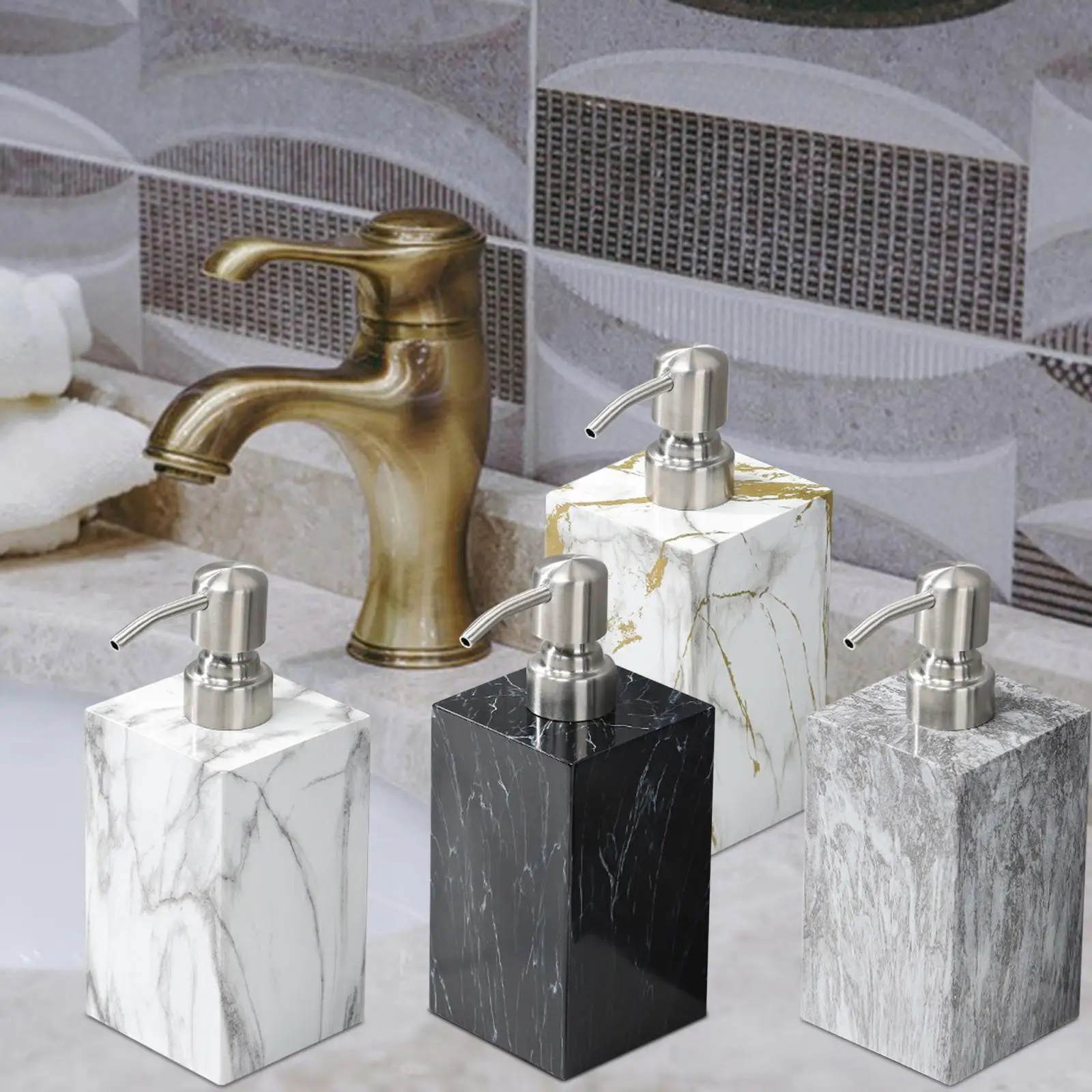 

Lotion Dispenser Bottle Pump Soap Container 500ml Refill Marble Texture Manual