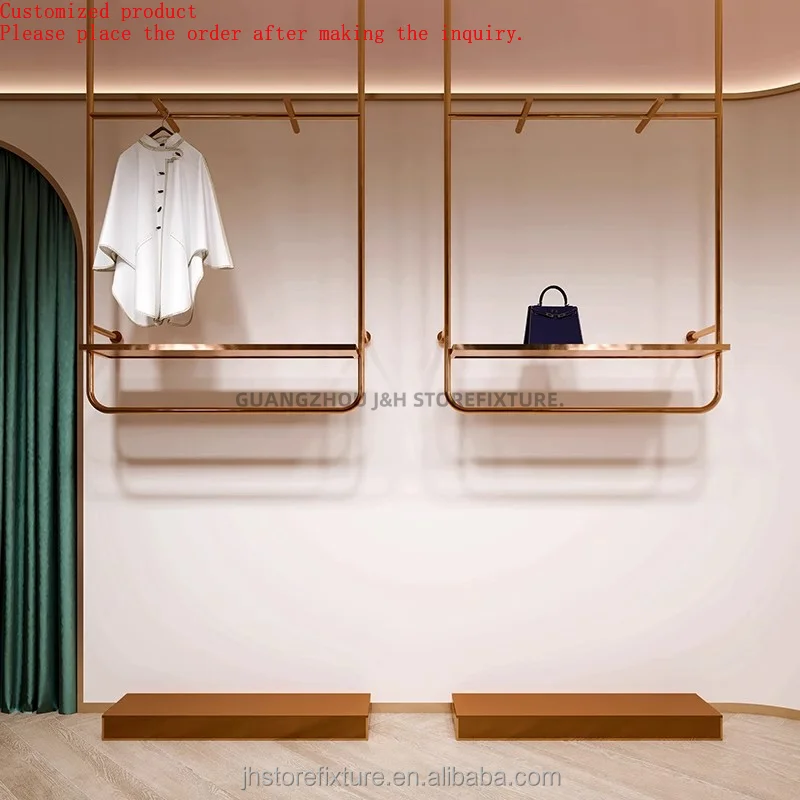 

Wall Mounted Clothes Hanging Rack Stainless Steel Ceiling Bag Display Stand Custom Design Shelf for Shop