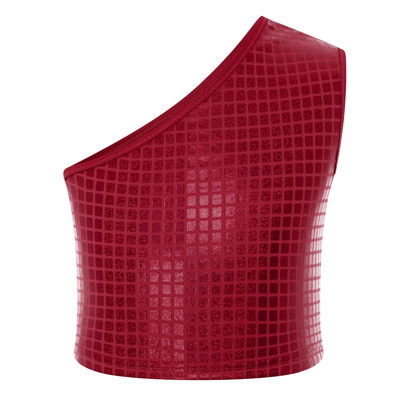 

Kids Girls Latin Jazz Dance Top Metallic Plaid Asymmetrical Sleeveless Vest Crop Top 80s Disco Hip-hop Dance Performance Costume