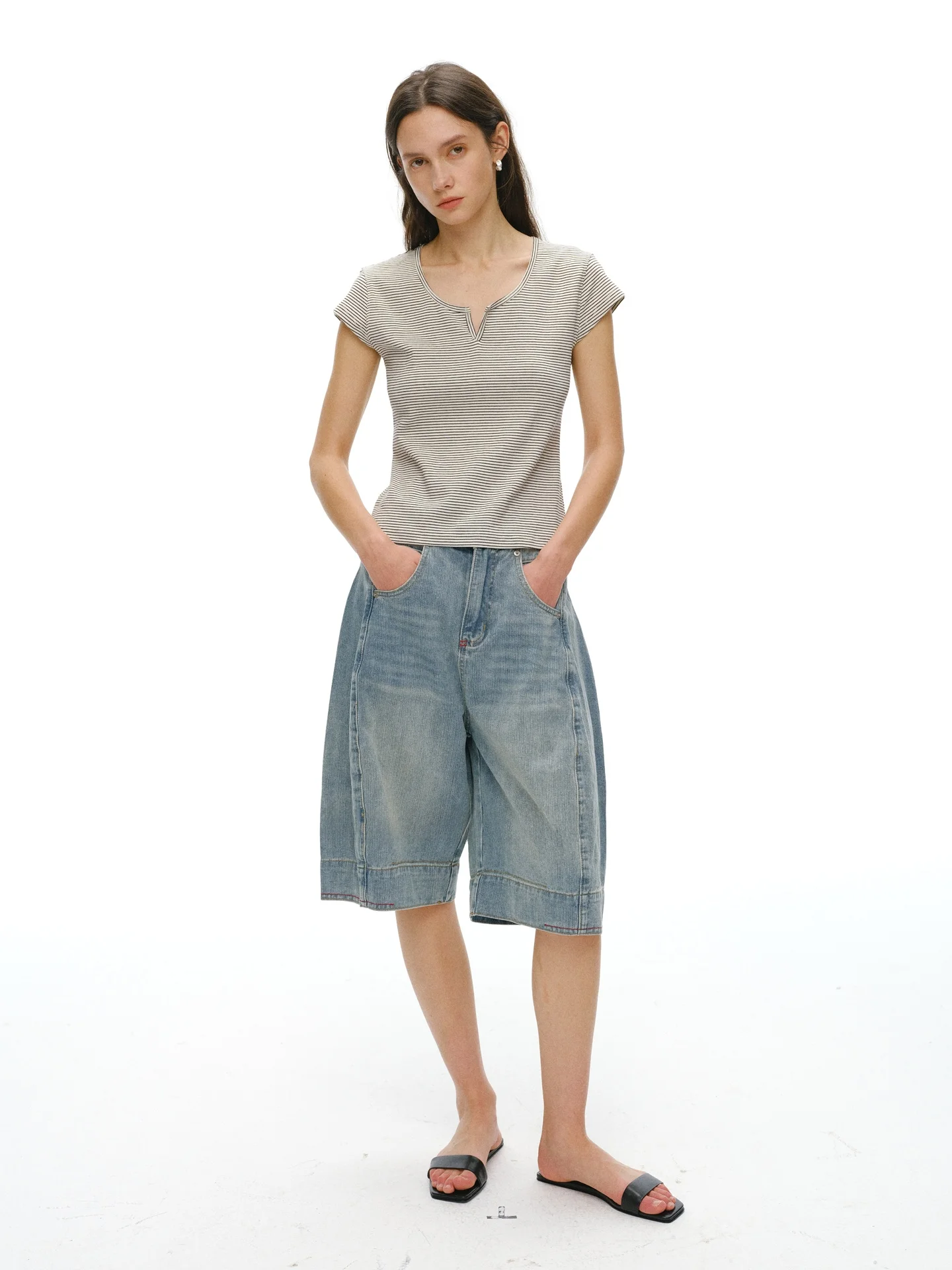 

NANCYLILI26 Spring New Washed Light Blue Casual Seven-Foot Wide-Leg Denim Pants Women's Balloon Shape Loose-Fit Jeans