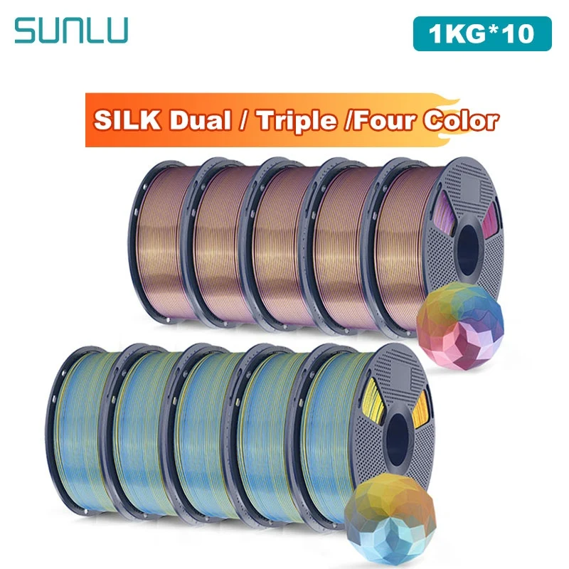 

SUNLU 10KG SILK /Dual / Triple /Four Color 3D Printer Filament 1.75mm 1000g Spool (2.2lbs) Neatly Filament Fit Most FDM Printer