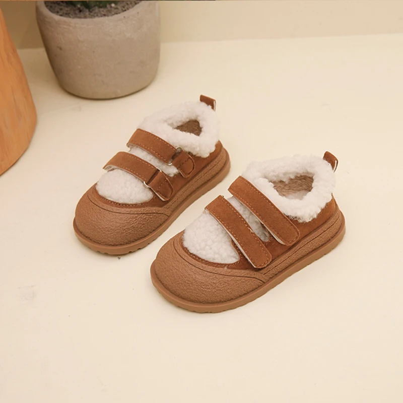 Soft Lambswool Loafers for Baby Kid Winter Thick Plush Casual Flats  Girls Brand Design Furry Sneakers Boys Warm Cotton Shoes