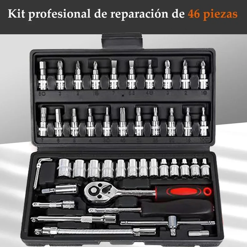 46-Piece Socket Wrench Set With Ratchet Handle Extension Bars Screwdriver Bits And Storage Case For Auto Repair Home DIY