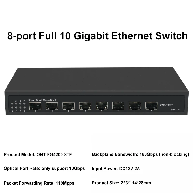 8 Ports 10G SFP+ Ethernet Switch Desktop Unmanaged console Network Switch and L3 Managed 8 *1G/2.5G/10G SFP Port Switch