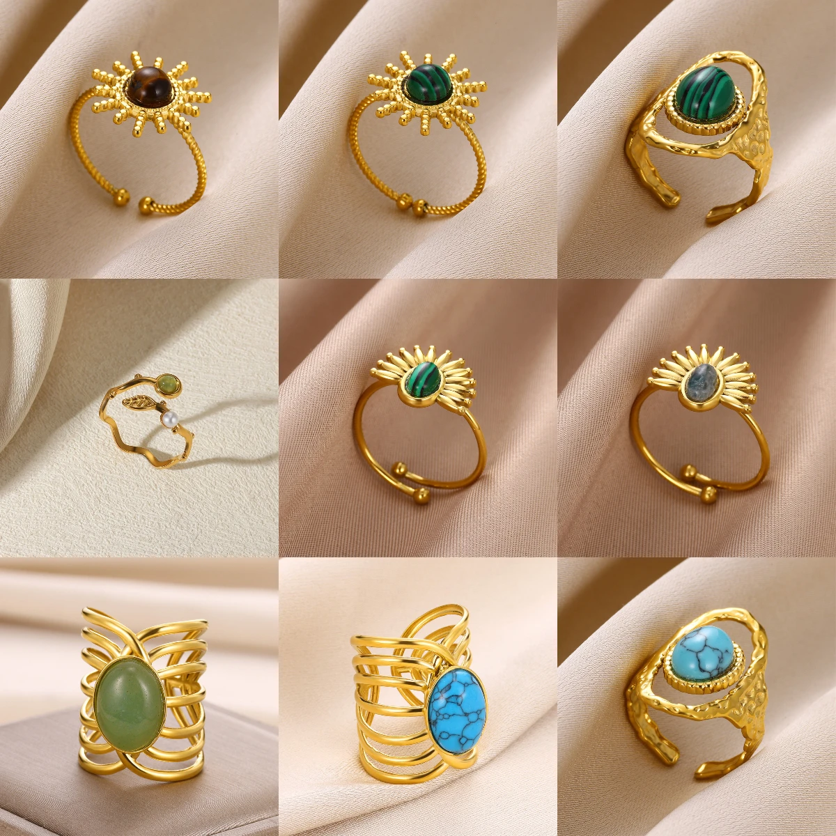 Sonne Opal Ring Für Frauen Edelstahl Retro Charme Einstellbare Offene Ringe Partei Schmuck Beste Freundin Geschenk Bijoux Femme Anillos