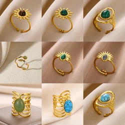 Sun Opal Ring For Women Stainless Steel Retro Charm Adjustable Open Rings Party Jewelry Best Friend Gift Bijoux Femme Anillos