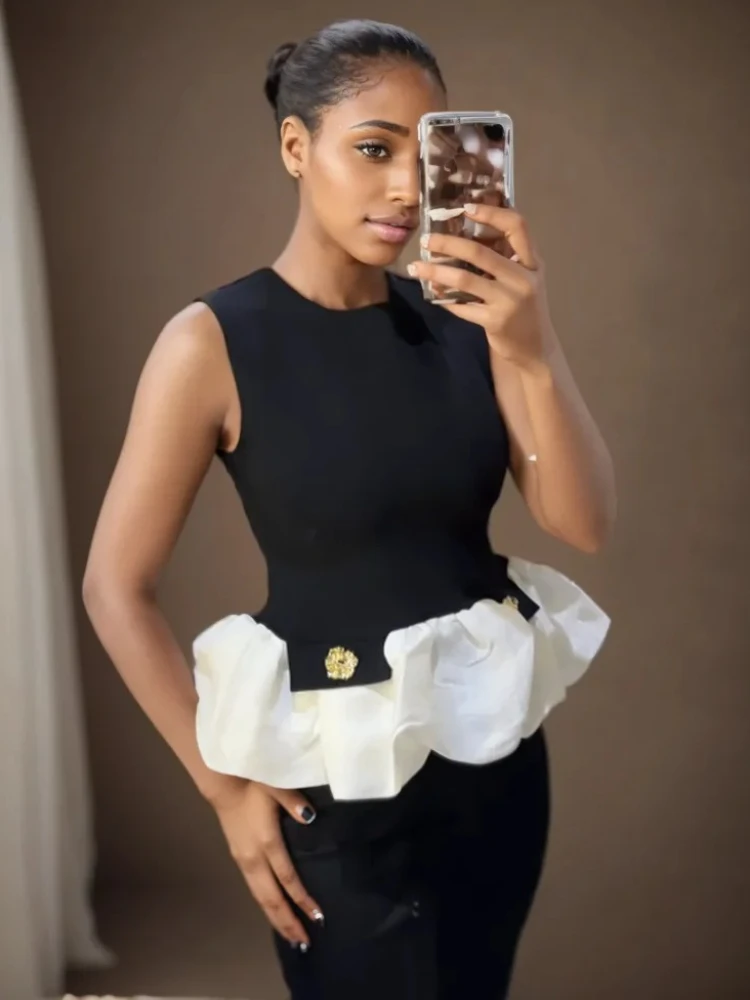 

Осенние женские майки и майки, новинка 2025, модные простые вязаные майки без рукавов контрастного цвета и майки, женские топы