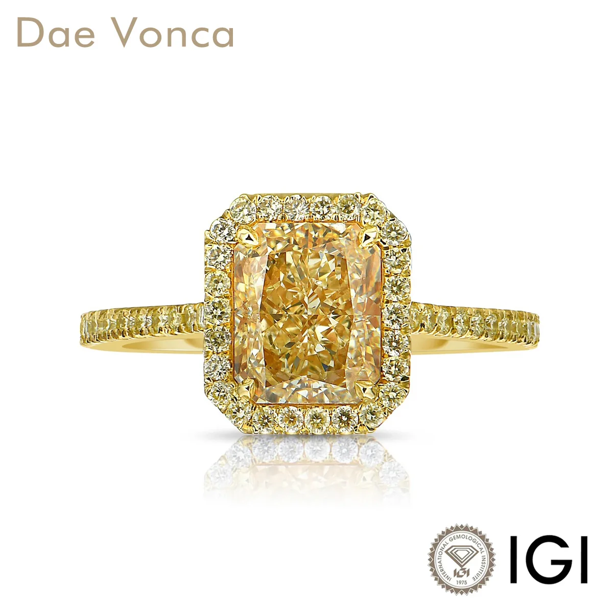 

Кольцо для помолвки/свадьбы Dae Vonca 2.0/2.5ct Intense Vivid Yellow Radiant Yellow Halo с бриллиантами класса люкс для женщин