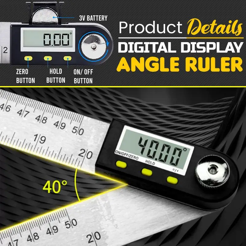 Imagem -05 - Ferramenta Geral Digital Ângulo Localizador Régua Transferidor 200 mm Polegada de Aço Inoxidável Régua Carpintaria Carpintaria Carpenter Ferramenta com Display Lcd