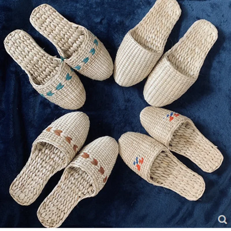 Unissex cânhamo slides recortes grama tecelagem sapatos dedo do pé redondo novetly chinelos de