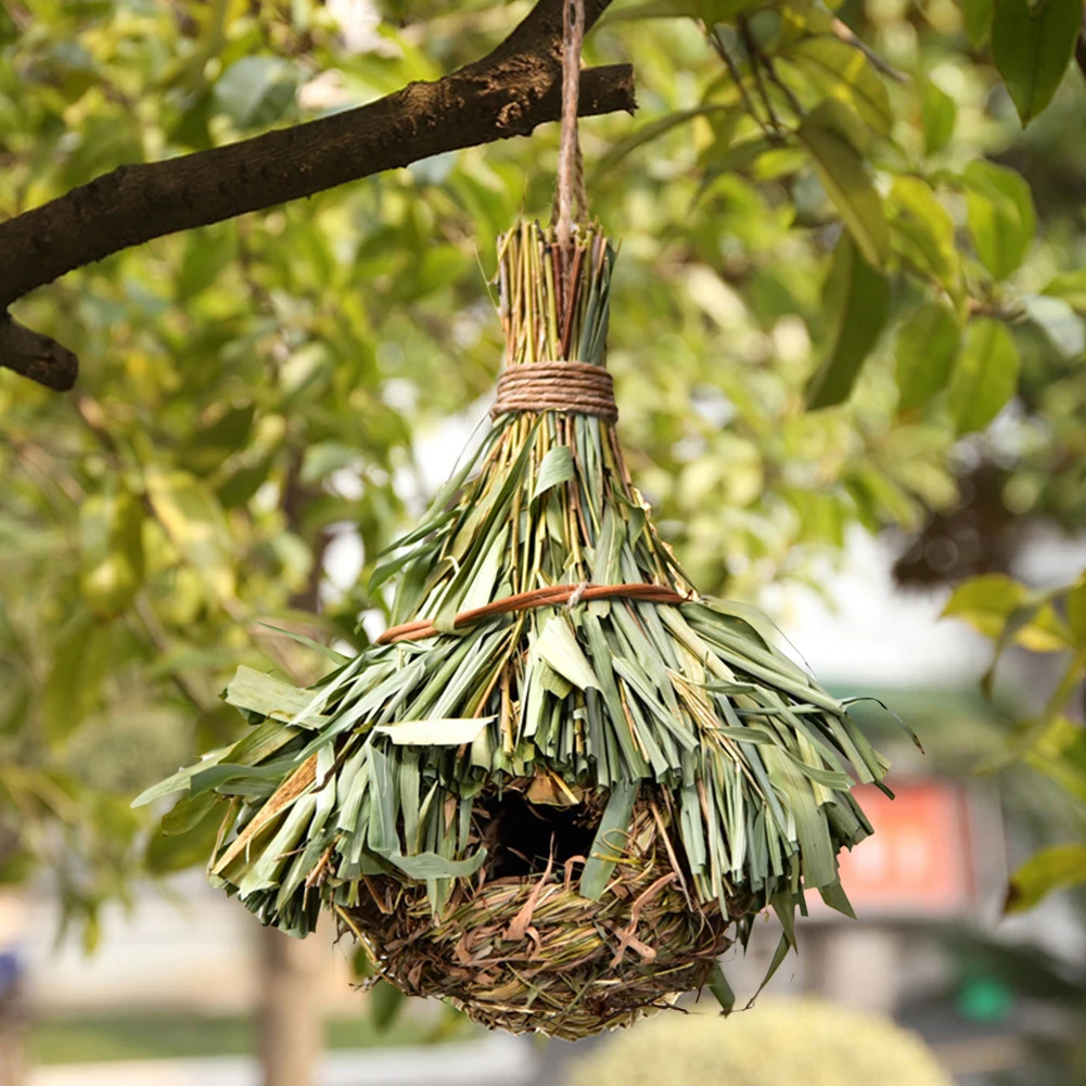 Natural Grass Bird House Ventilated Weaved Hanging Parrot Nest Houses Comfortable Resting Place Outdoor Decoration