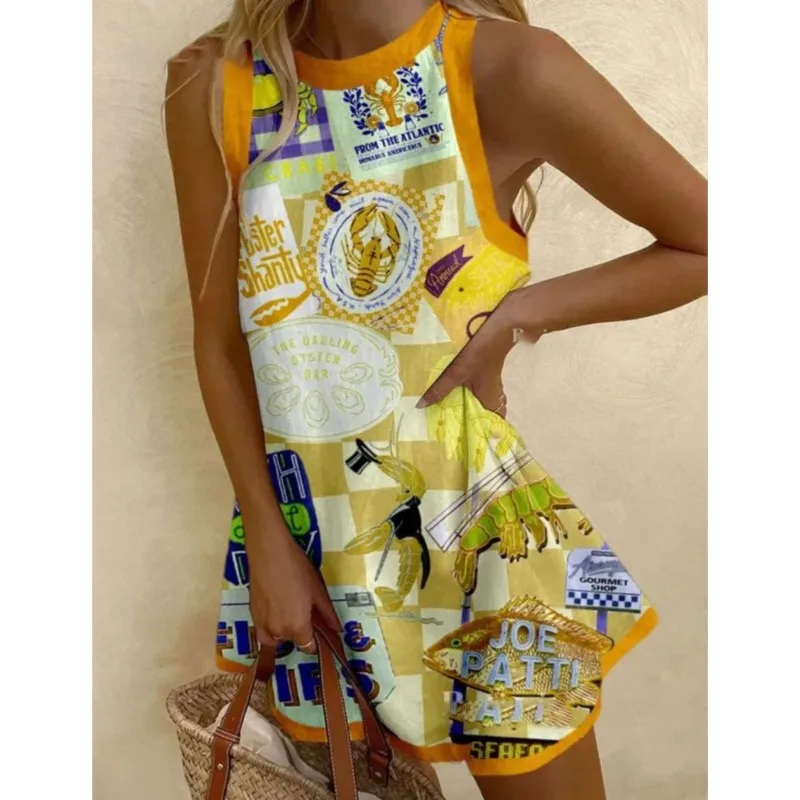 Mode imprimé Mini robes pour femmes 2025 été décontracté sans manches col rond plage vacances robe d'été fête femme robes courtes