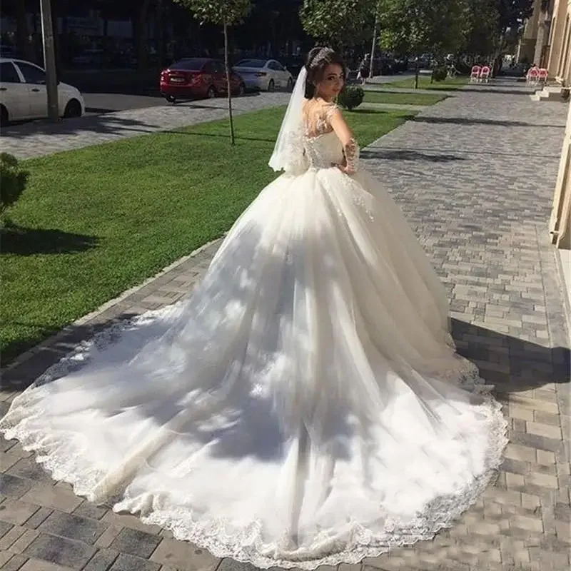 Modesto plus size vestido de baile vestidos de casamento rendas manga longa lantejoulas vitoriano árabe africano robe de soriee vestidos de noiva