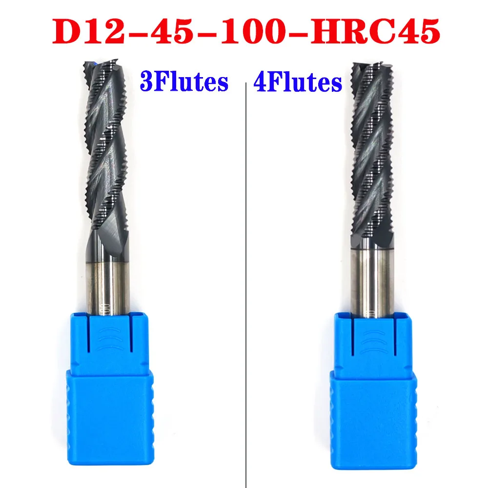 

1pc D12*D12*45*100 HRC45 3 4 Flutes Roughing end mill Tungsten Solide Carbide End Mills For CNC Milling cutter Tools