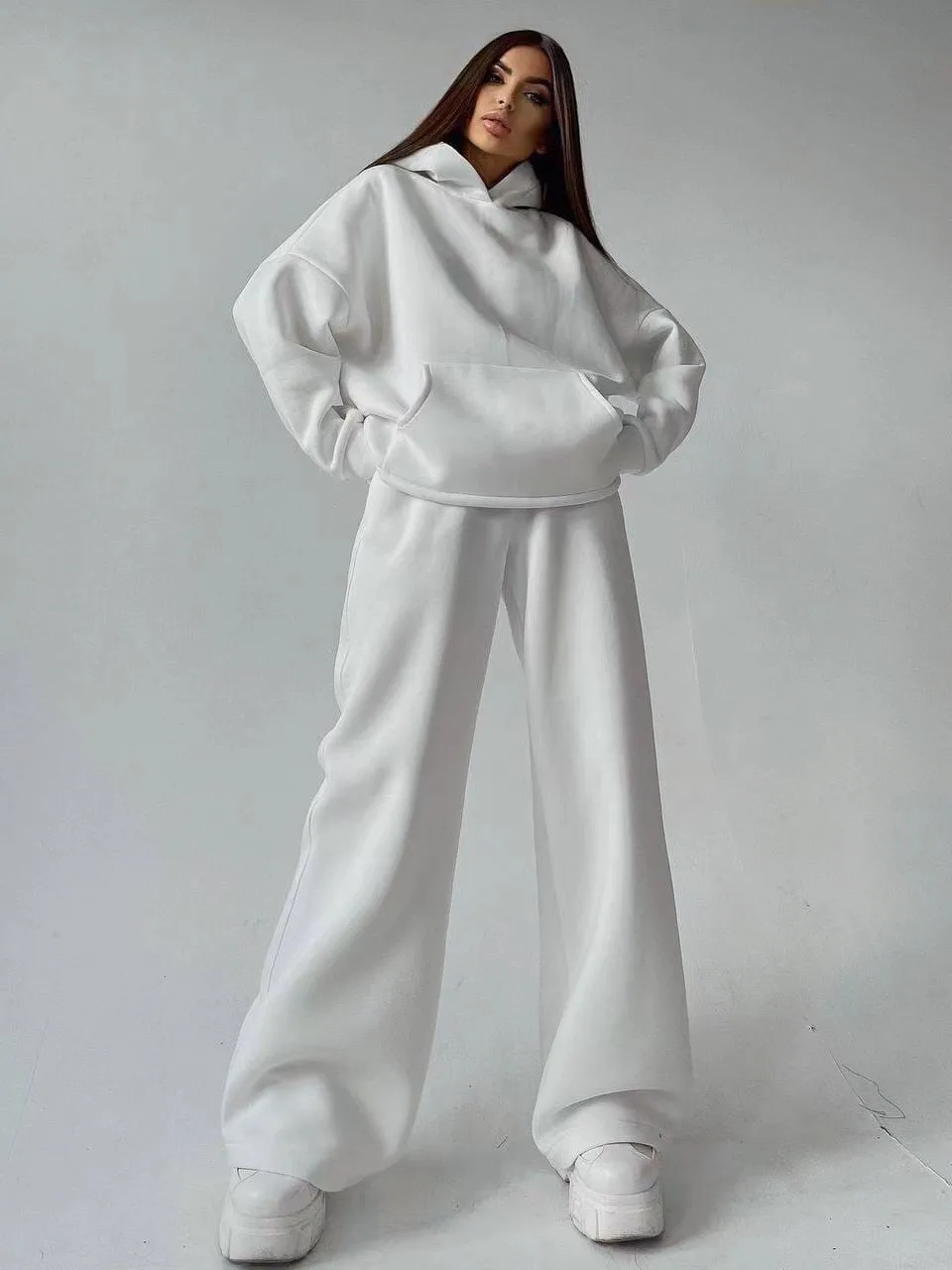 2025, neue Herbst Winter Mit Kapuze Tasche Lose Sweatshirt Set Frauen Multi Farbe Optionen Casual Sport Zwei Stück Outfit