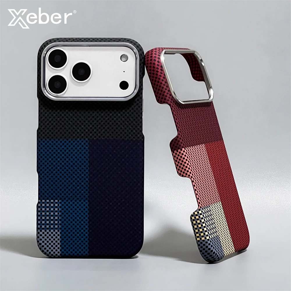 Luxus Carbon Faser Muster Bunte Magnetische Fall Für iPhone 17 16 15 14 13 Pro Max Metall Objektiv Rahmen PC Für Magsafe Hard Cover