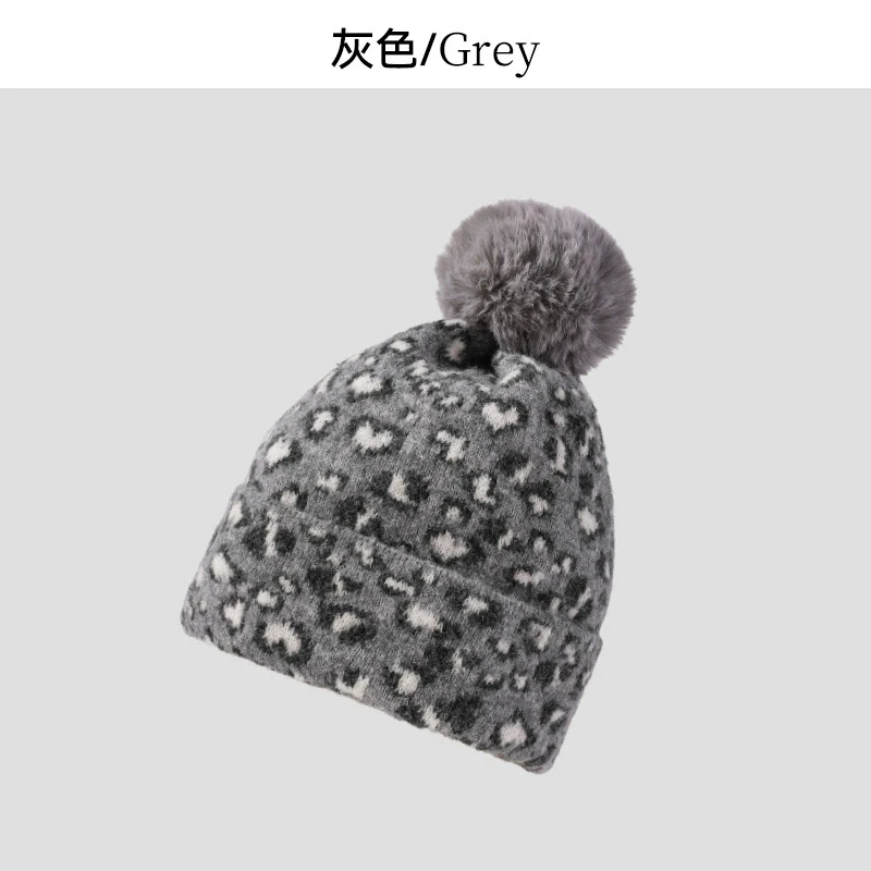 قبعة Pompom محبوكة دافئة جديدة بطبعة الفهد للنساء في الهواء الطلق بدون إطار قبعة بيني #6
