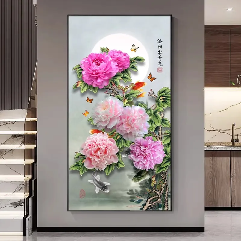 Peony Fish 11CT Printed Needlework,DIY Living Room Printed Cross Stitch,Sets For Embroidery Kit Full Cotton/Silk Threads