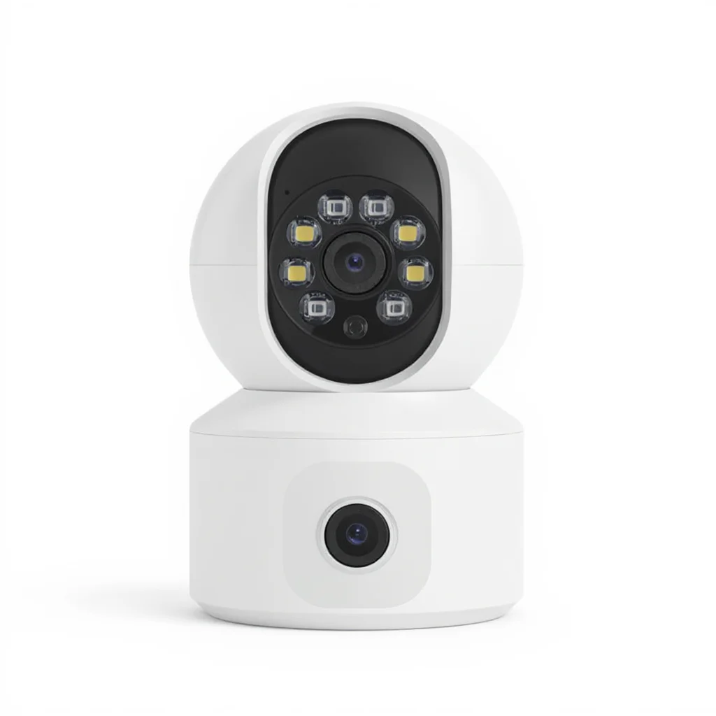 ​ ​ كاميرا مراقبة ستيريو ذات عدسة ثنائية PTZ - 360 °   تتبع ذكي 8 ألوان LED للرؤية الليلية/XMR، جهاز تحكم عن بعد لتطبيق الهاتف المحمول، الأرض الاسترليني ​