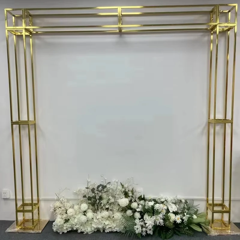 Vergoldeter Eisen-Blumenständer, quadratischer Raumteiler für Hochzeitsdekoration, Bühnenausstattung für Veranstaltungen – Detail 3