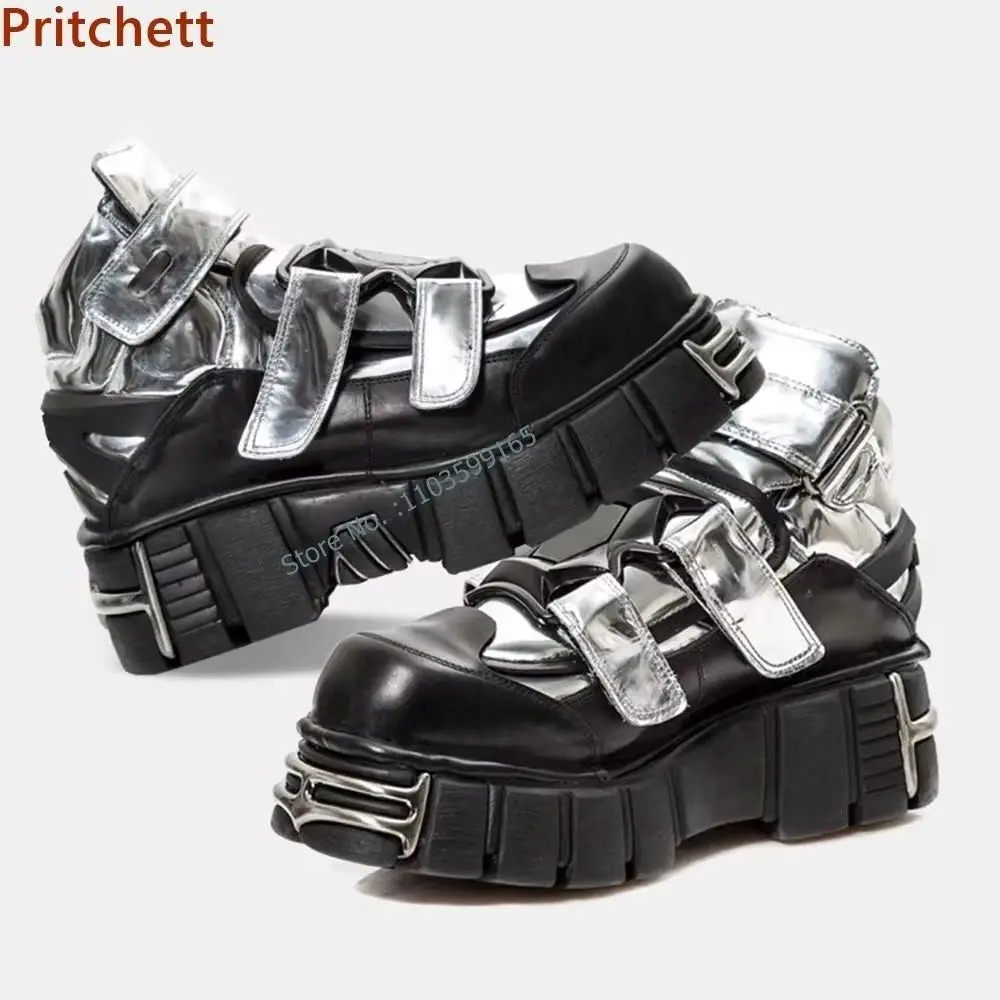 

Туфли-лодочки на толстой подошве с металлическими украшениями, женская обувь с круглым носком и перекрестной шнуровкой, разноцветные, черные, серебристые, осенние туфли в стиле ретро в стиле панк