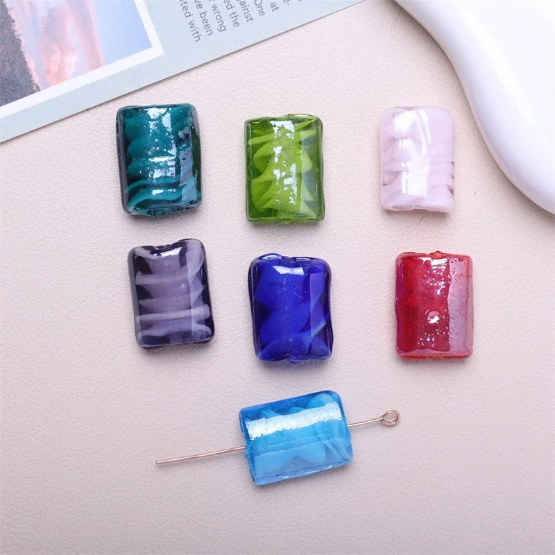 Summer style 50pcs/lot color pattern core geometry Rectangle shape glass straight hole beads diy jewelry garment accessory
