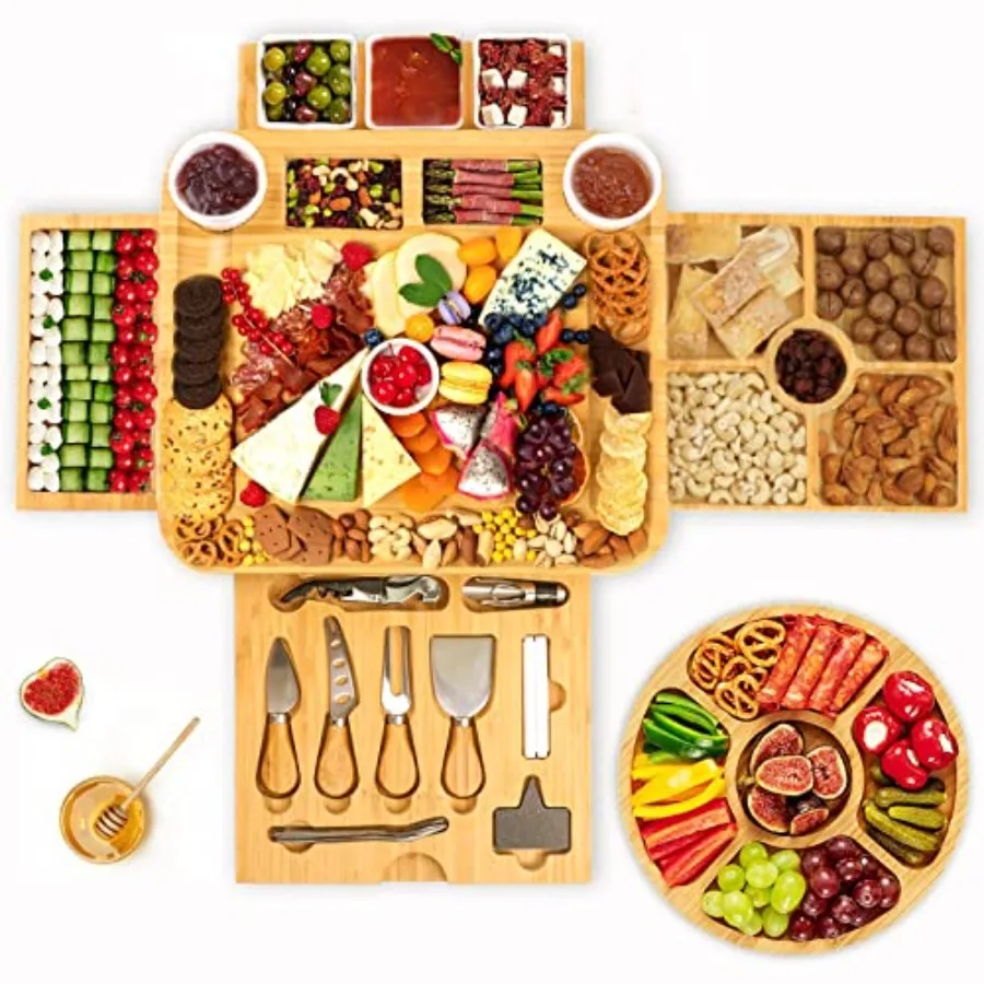 

Charcuterie Board Gift Set Bamboo Cheese Board Gift Set with 20 Accessories Large Charcuterie Boards Set for House Warming Wedd
