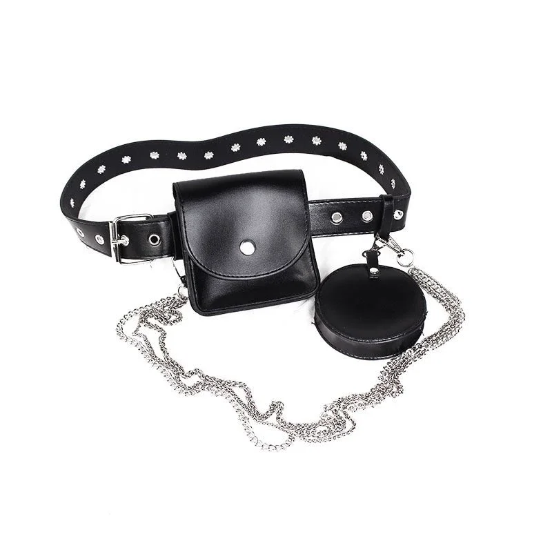 Women's Fashion Black PU Leather Chain Bag Cummerbunds Female Dress Corsets Waistband Belts Decoration Wide Belt TB283