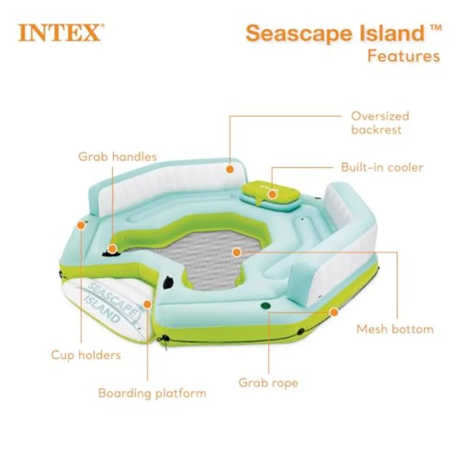 صالة معلقة مائية قابلة للنفخ على شكل جزيرة Seascape مع حامل أكواب مدمج لمنطقة تبريد ومساند ظهر كبيرة الحجم