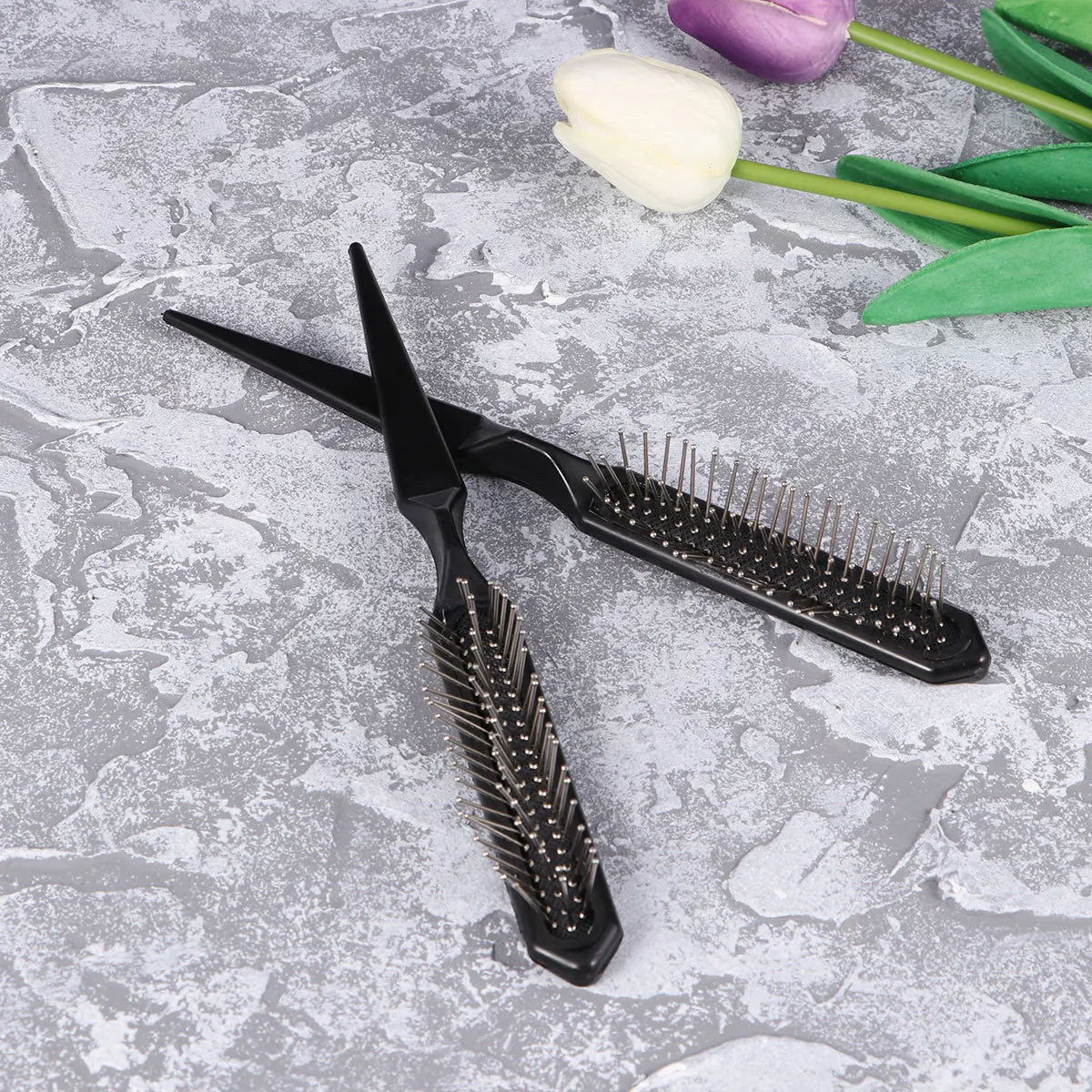 

2Pcs Professional Brush Airbag Cushion Comb Pointed Tail Detangle Hair Extension Brush Black for Women Girls