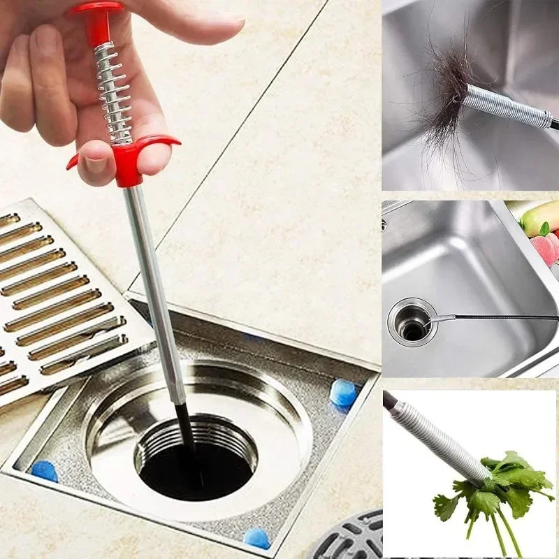 Spring Sink Claw 60cm Bendable Spring Pipe Unclogging Tool Kitchen Pipe Garbage Clog Cleaner Kitchen Cleaning Sink Sewer Clamp