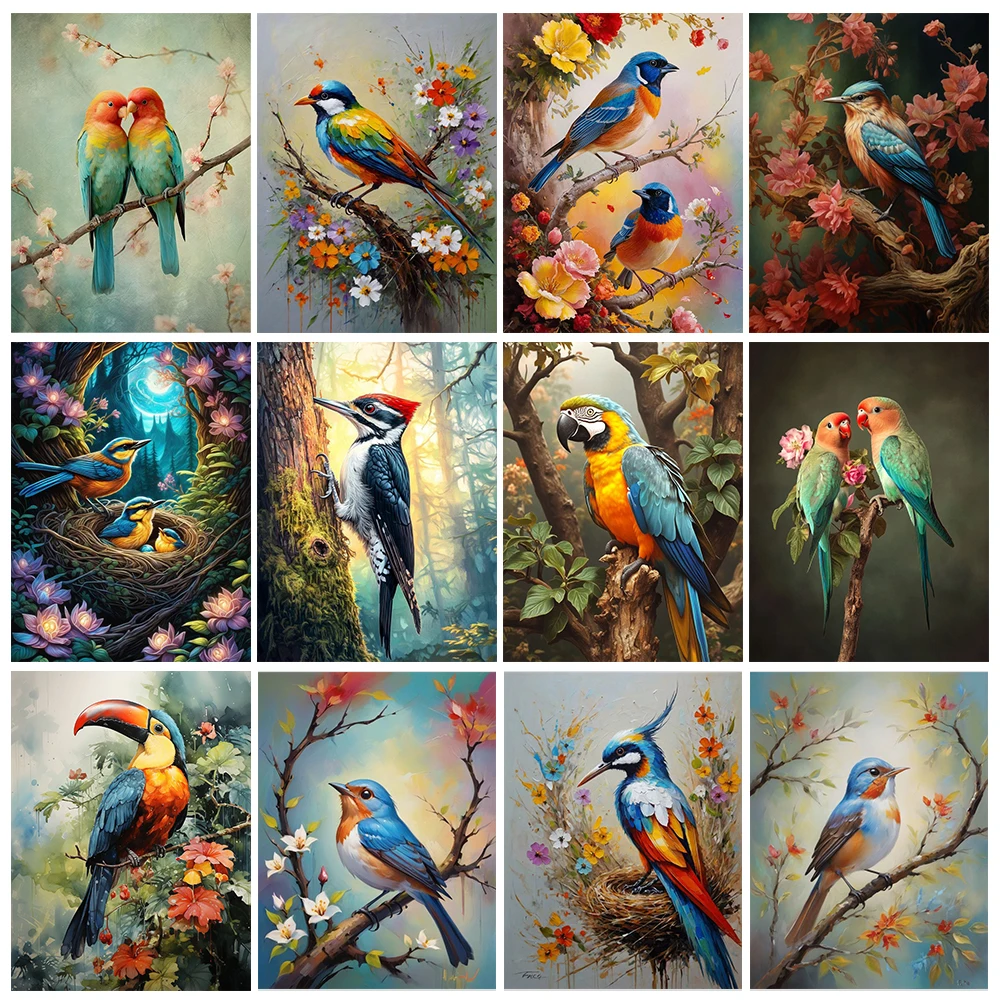 

New Flowers And Birds 5D Diamond Painting Kits Cute Animal Parrot Woodpecker DIY Rhinestones Embroidery Cross-stitch Home Decor