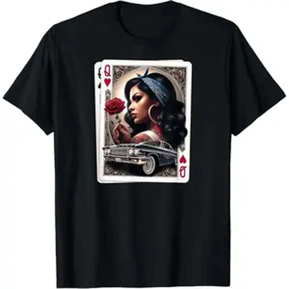 Men's Art Statement T-Shirt with Chicano Lowrider Graphic Print, Retro Streetwear Cotton Round Neck Tee with a Casual Loose Fit, Sports