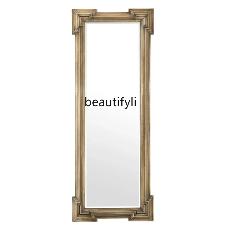 European Retro Dressing Mirror Living Room Cloakroom Large Floor Mirror Home Antique Square Full-Length Mirror