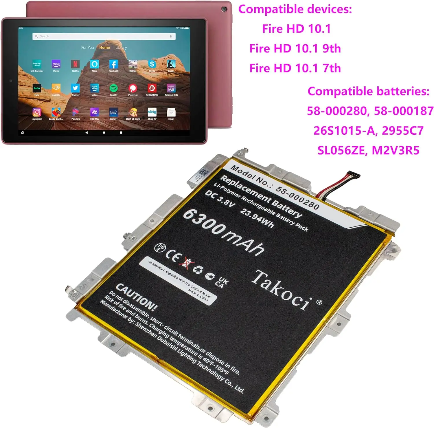 Fit Model  Amazon  Kindle Fire HD 10.1 9th M2V3R5 Part Number  Amazon  58-000280 2955C7