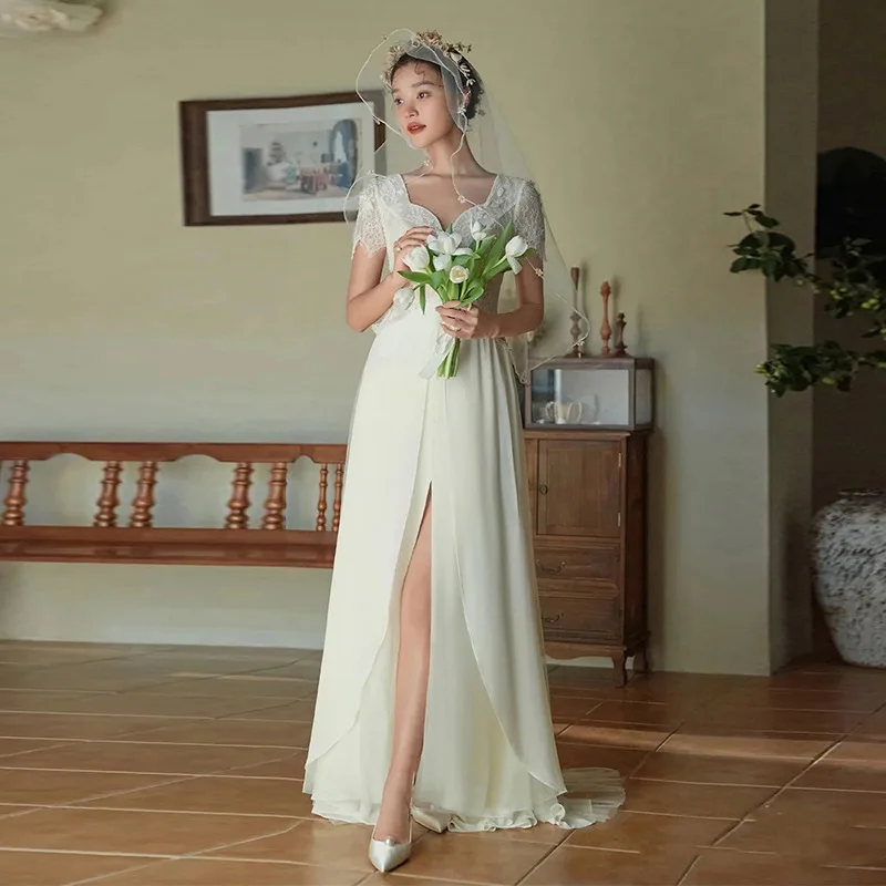 

French Light Wedding Dress Super Fairy Forest Style Bride Travel Shoot Wedding Outing Gown Palace Hepburn Style